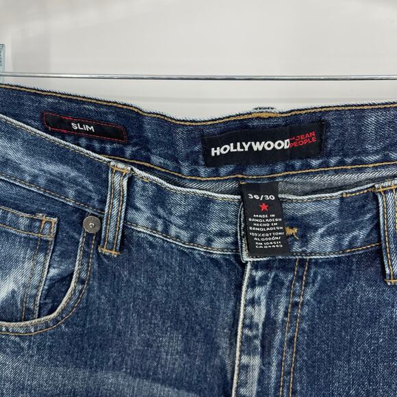 Hollywood The Jean People Slim Fit Distressed Blue Jeans Men's Size 36x30 - Picture 6 of 7